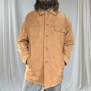 VTG Danier Suede Chore Coat XL Men 36-38 Canada Tan Genuin Leather Button Jacket